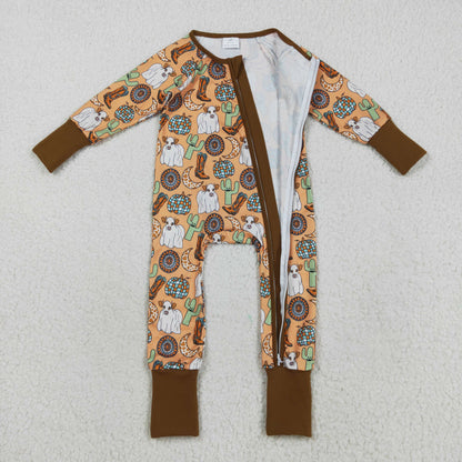 LR2463 Baby Boys Long Sleeves Cactus Boots Cows Zipper Pant Romper C8.22