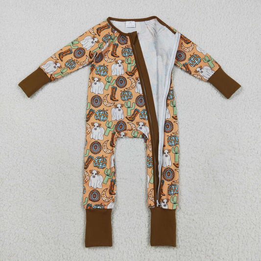 LR2463 Baby Boys Long Sleeves Cactus Boots Cows Zipper Pant Romper C8.22