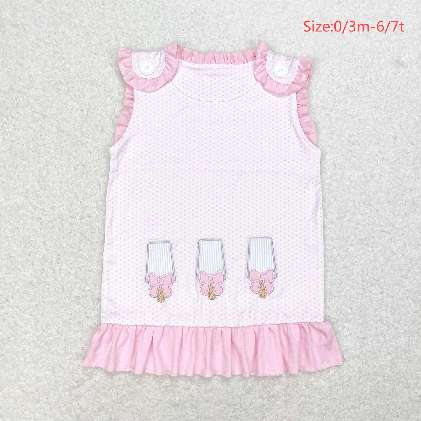 GT0534 Embroidered bow ice cream pink polka dot sleeveless top