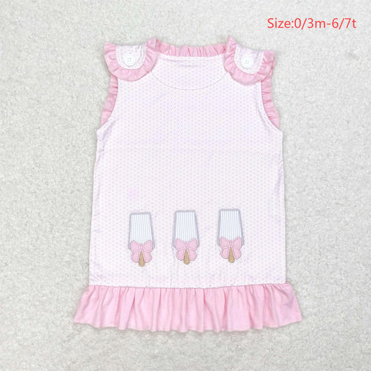 GT0534 Embroidered bow ice cream pink polka dot sleeveless top