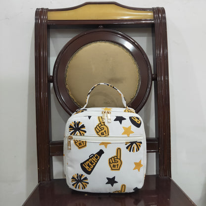 BA0362 Baby Kids Team Black Gold Cheer Fireworks Zipper School Lunch Boxes C10.20