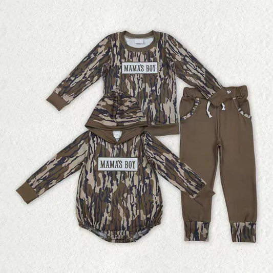 Sibling Baby Boys Embroidery Mama's Boy Olive Camo Pockets Pant Clothes Sets Hoodie Romper C12.1