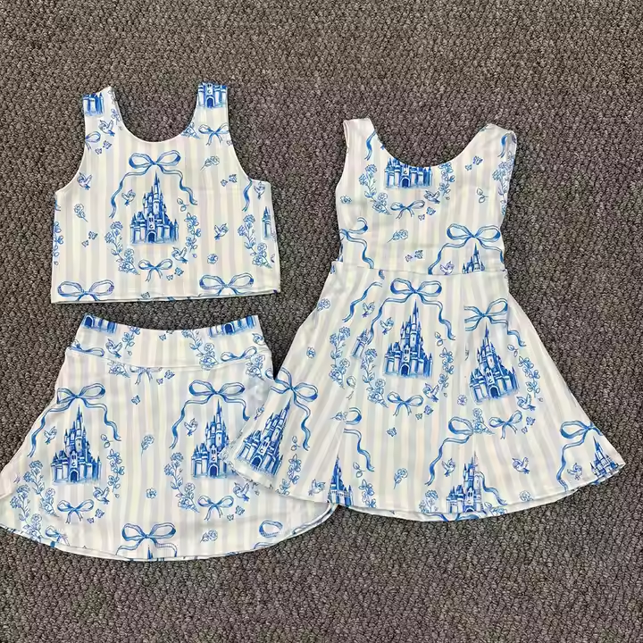 Sibling Baby Girls Blue Castles Athletic Active Wear Top Shorts Skirts Outfits Knee Length Dresses 5.1