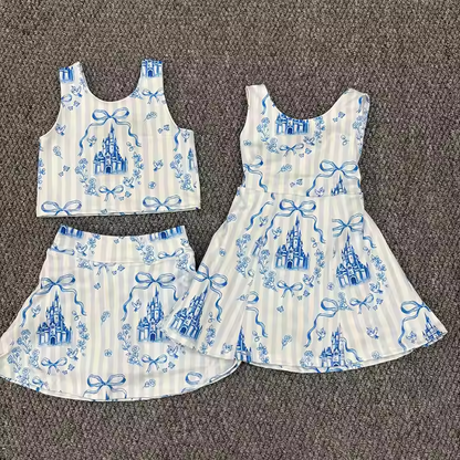 Sibling Baby Girls Blue Castles Athletic Active Wear Top Shorts Skirts Outfits Knee Length Dresses 5.1