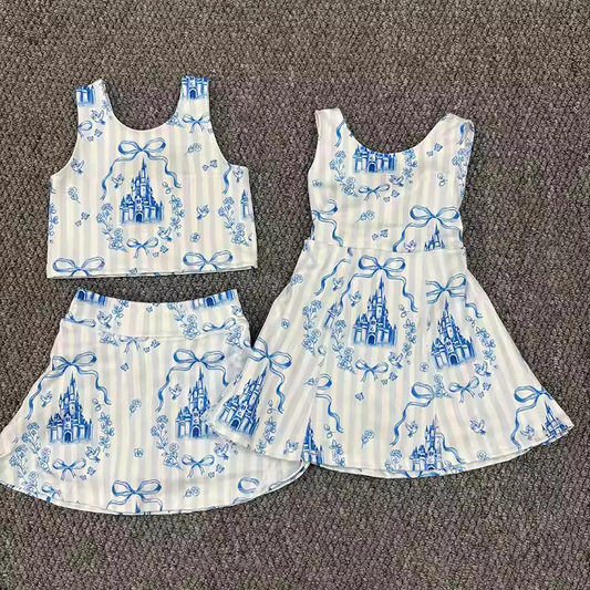 Sibling Baby Girls Blue Castles Athletic Active Wear Top Shorts Skirts Outfits Knee Length Dresses 5.1