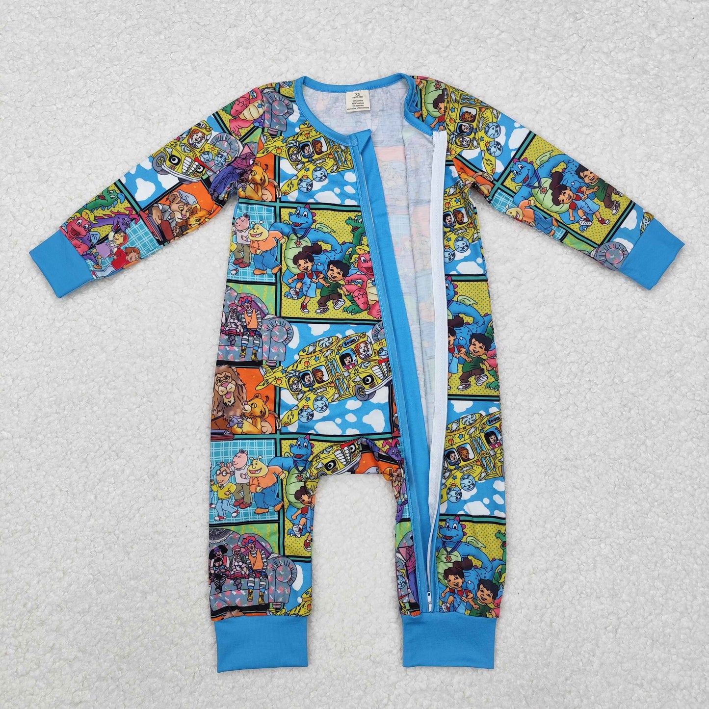 LR2040 Baby Infant Boys Cartoon Aimals Bamboo Long Sleeve Romper