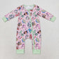 LR0970 Bamboo Boys cartoon Pink green zipper long sleeve onesie