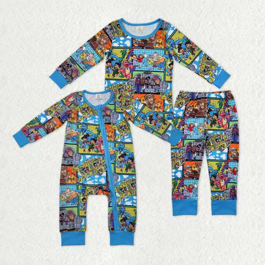 Sibling Baby Boys Cartoon Kid Animals Bamboo Pant Pajamas Sets Zipper Footie Rompers C11.14