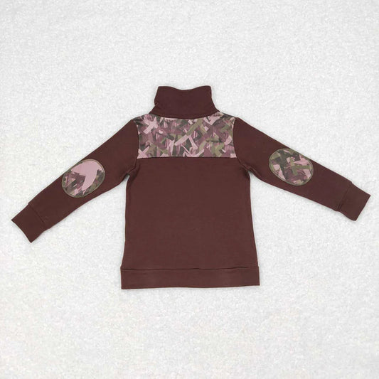 BT0328 Baby Boys Camo Brown Zip Long Sleeve Pullover Tops