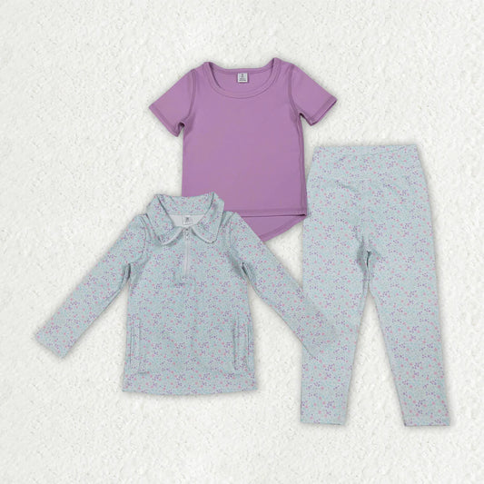 Sibling Baby Girls Floral Pockets Zipper Yoga Active Pullovers Top Legging Pants Clothes Sets C12.6