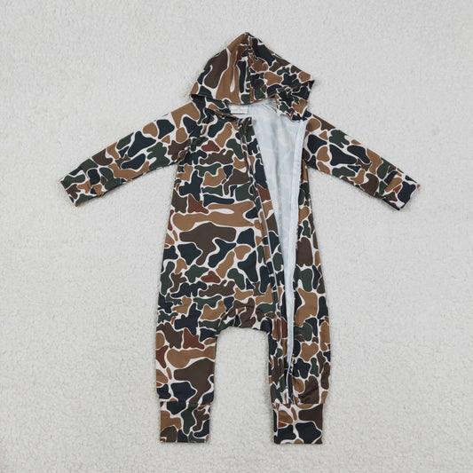 LR2815 Baby Boys Southern Dark Brown Camo Hoodie Two Way Zip Convertible Romper C12.8