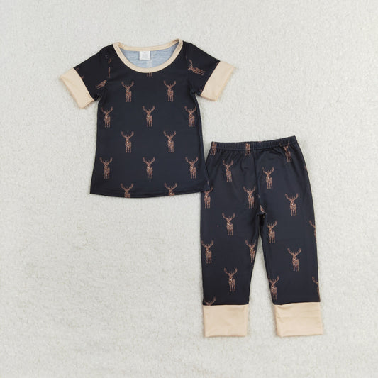 BSPO0440 Bamboo deer brown black short-sleeved trousers pajamas set