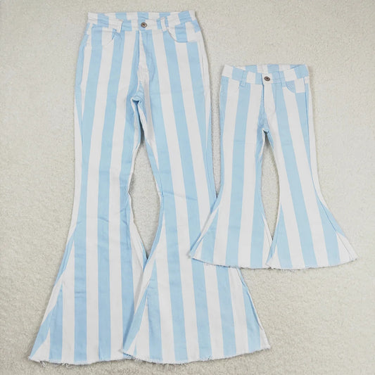 Mommy&Me Baby Girls Blue Stripes Bell Flare Denim Pants