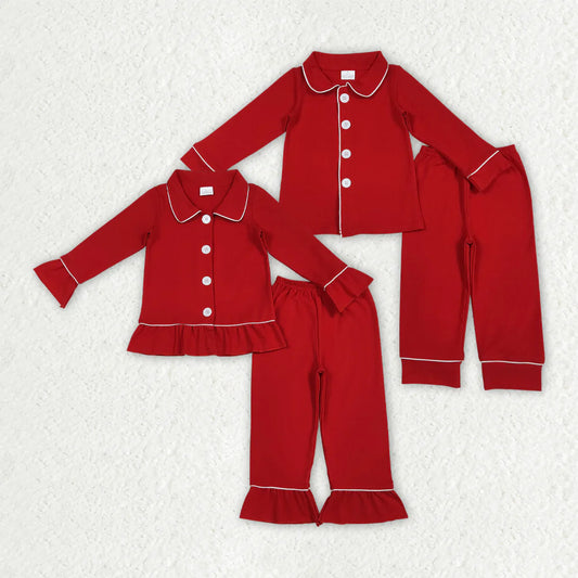 Sibling Baby Boys Girls Red Color Cotton Christmas Pajamas Pants Clothes Sets C10.14