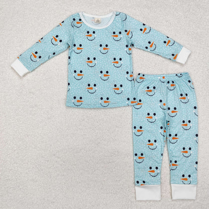 BLP0543 Baby Boys Blue Winter Snowman Top Pants Bamboo Pajamas Clothes Set