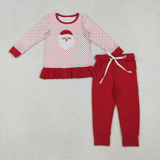 GLP2708 Embroidery Baby Girls Red Polka Dots Santa Top Pockets Legging Pant Christmas Set C10.10