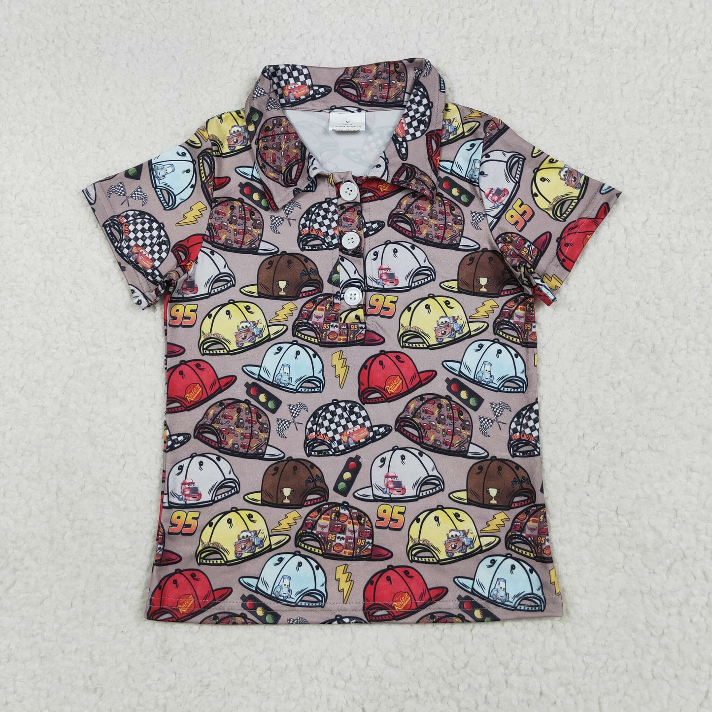 BT1228 Baby Boys Brown Short Sleeves Button Cartoon Hats Polo Shirts Top 7.11