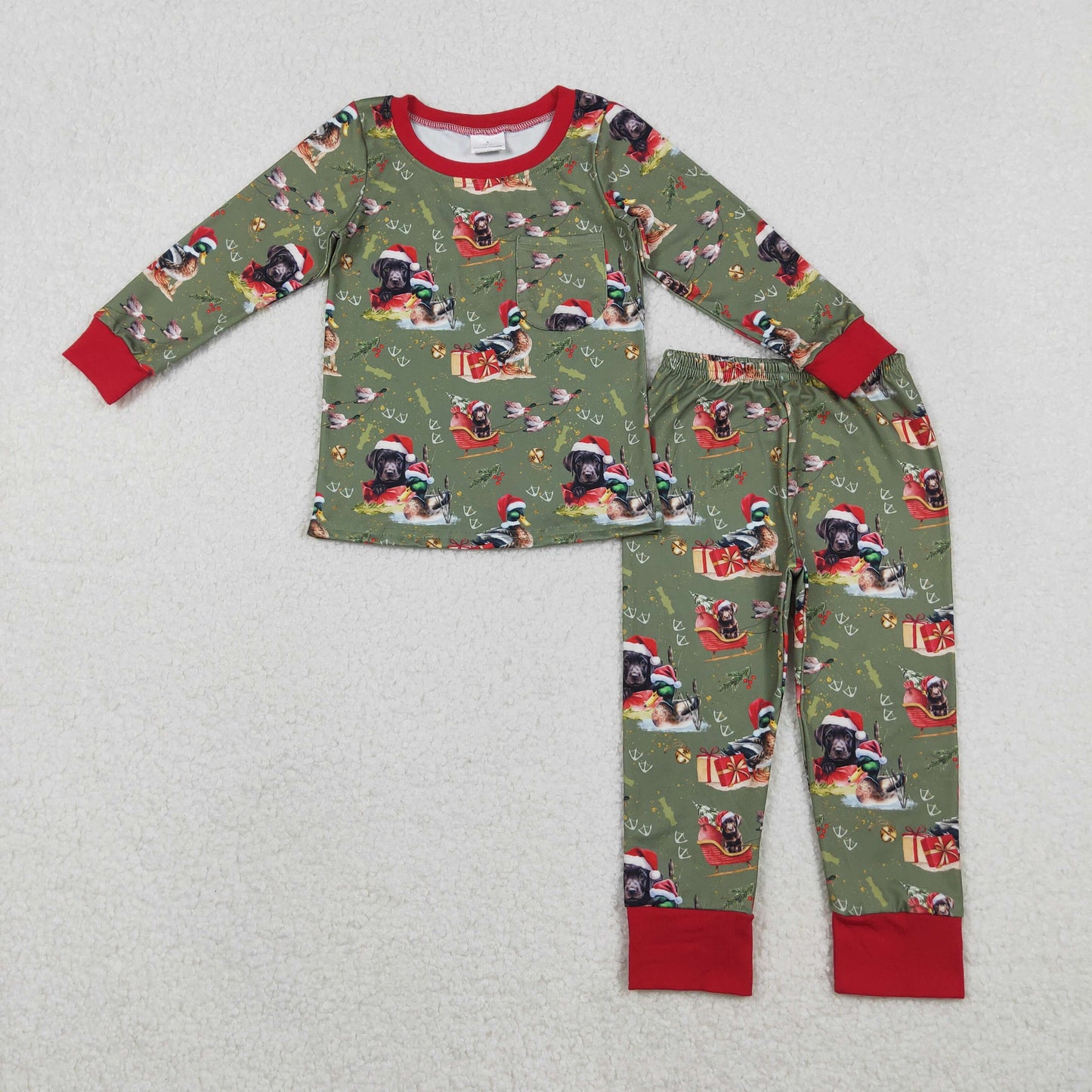 BLP1213 Baby Boys Dogs Ducks Plaid Top Pant Christmas Pajamas Set C11.10