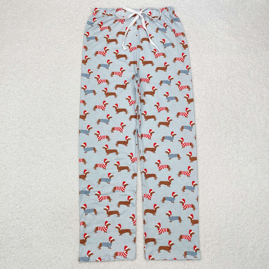 P0686 Adult Men Christmas Blue Dogs Bottom Pants Pajamas Preorder