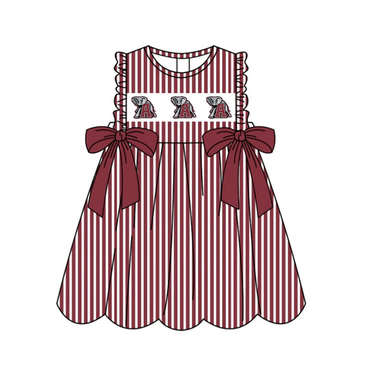 C11.28 Custom Moq 5 Baby Girls Sleeveless Dark Red Stripe A Elephants Bows Team Knee Length Dresses