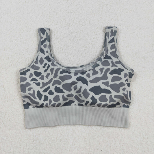 GT1188 Adult Women Grey Camo Knitted Yoga Crop Bra Tops C9.5