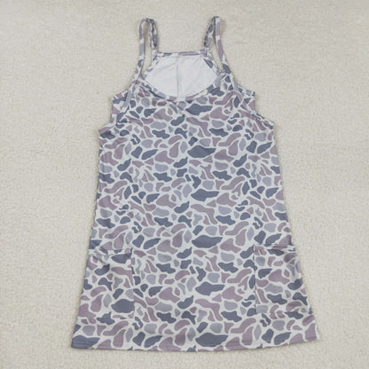 Mommy&Me Strap Gray Camo Pockets Yoga Shorts Dresses 8.7