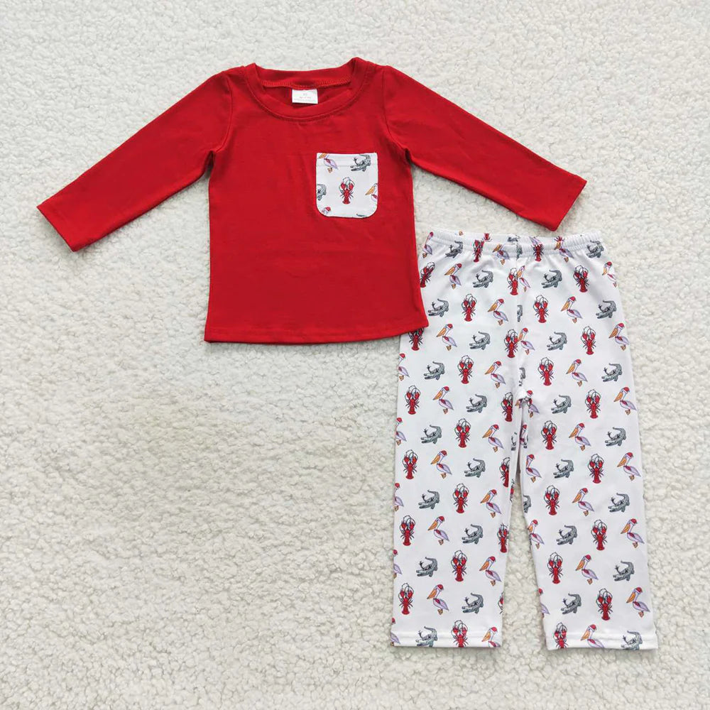 BLP0300 Baby Boys Christmas Crawfish Tee Shirt Pants 2pcs Pajamas