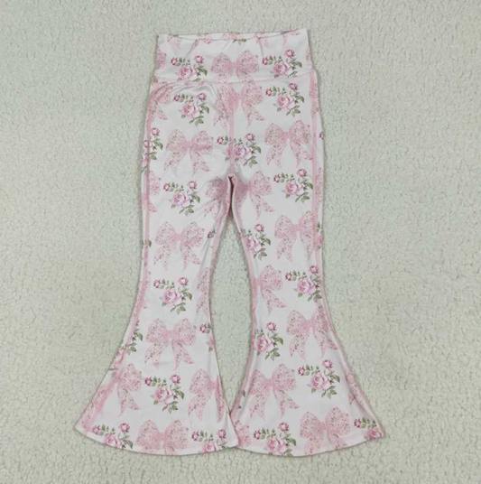 P0768 Baby Girls Pink Floral Bows Bell Yoga Bottom Pants 6.24