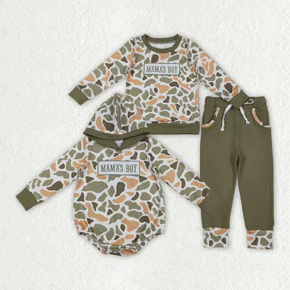 Sibling Baby Boys Embroidery Mama's Boy Orange Camo Pockets Pant Clothes Sets Hoodie Romper C12.1