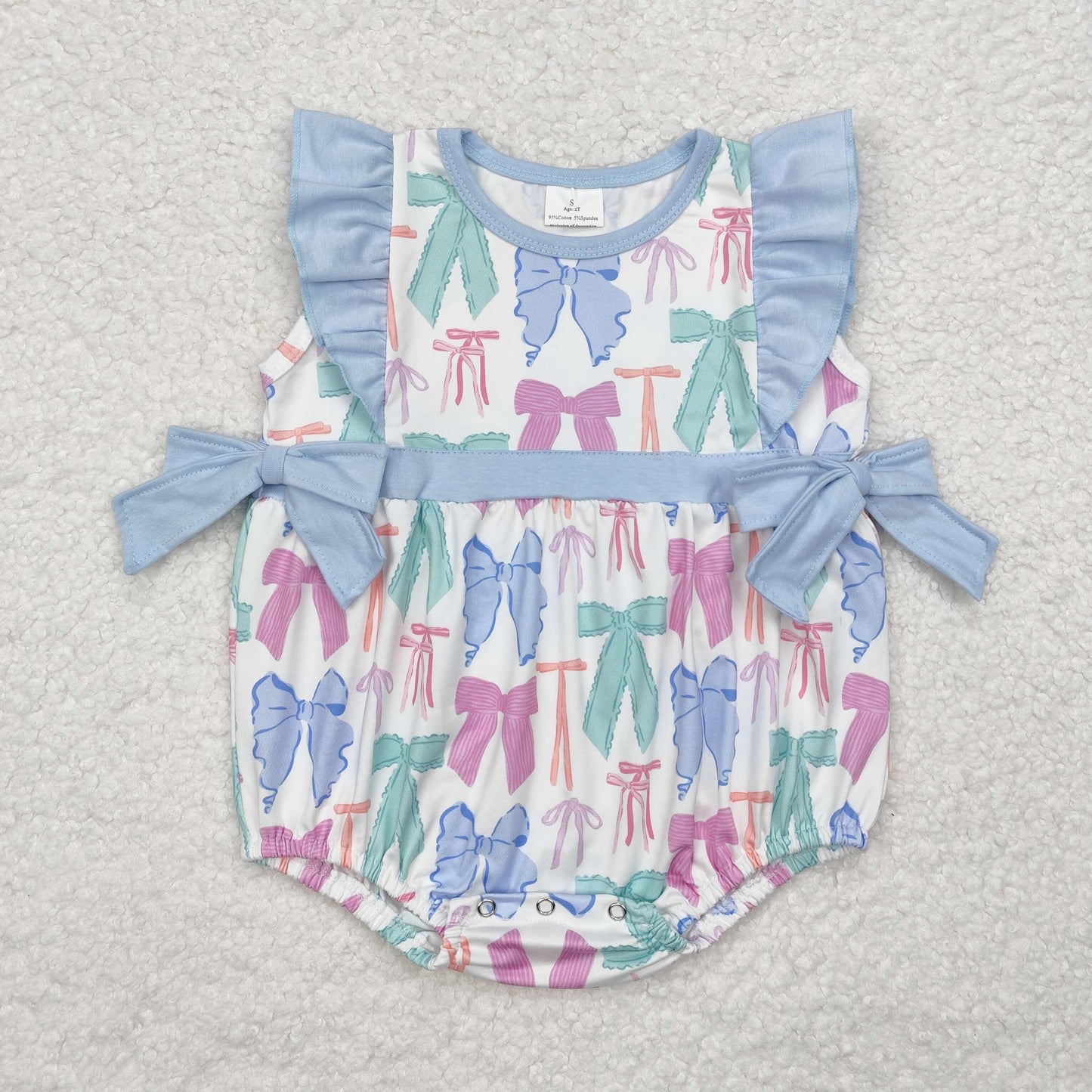 SR2027 Baby Infant Girls Colorful Bows Spring Romper