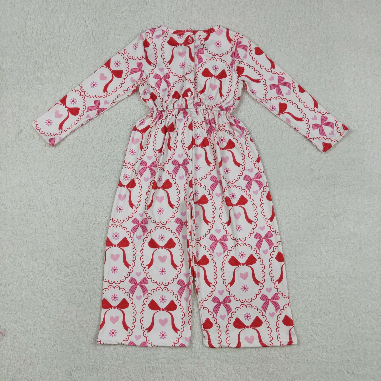 LR2713 Baby Girls Hearts Bows Checked Pants Valentine Jumpsuit C12.8