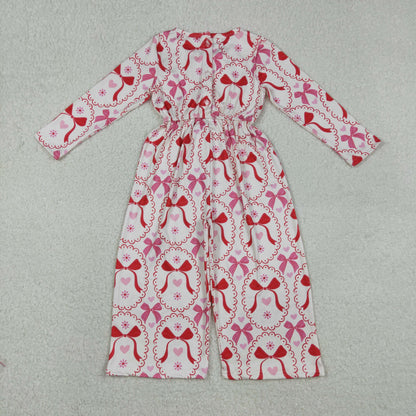 LR2713 Baby Girls Hearts Bows Checked Pants Valentine Jumpsuit C12.8