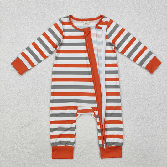 LR1732 Baby Infant Boys Orange Stripes Zip Long Sleeve Romper