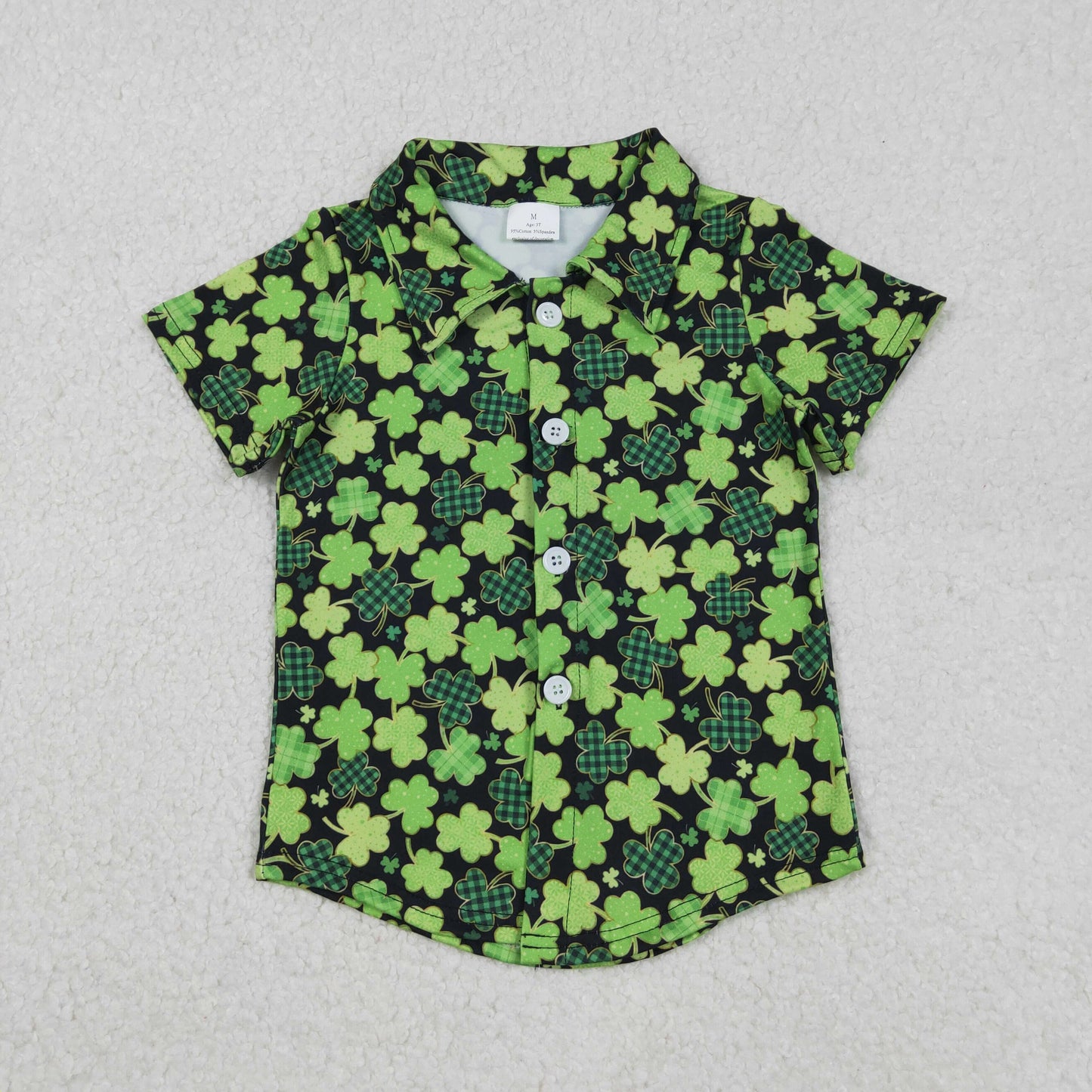 BT1455 Baby Boys Green Clovers Button St Patrick Shirts Top C12.8
