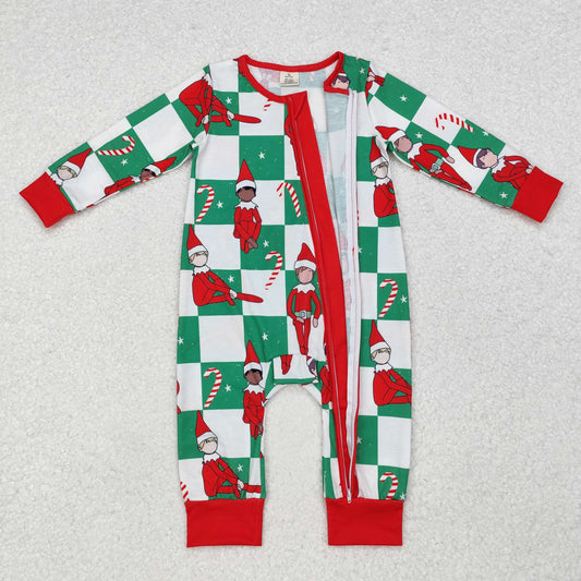 LR1817 Baby Infant Boys Green Christmas Shelf Bamboo Zip Romper