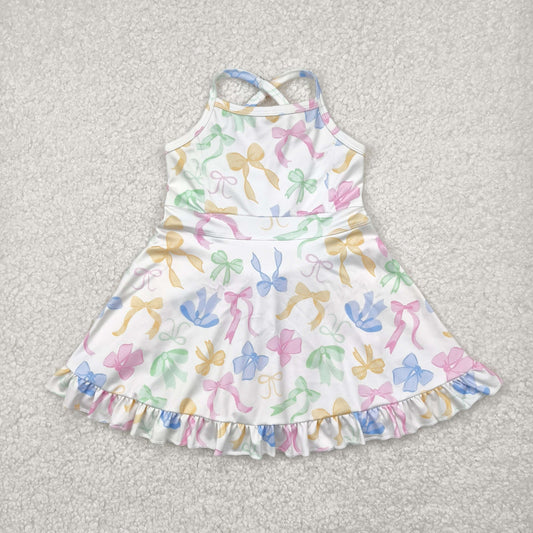 GSD2289 Baby Girls Strap Colorful Bows Yoga Ruffle Knee Length Dress 4.22