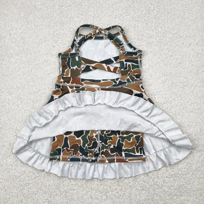 Sibling Baby Girls Strap Bows Floral Camo Print Yoga Activity Wear Ruffle Knee Length Dresses 4.26