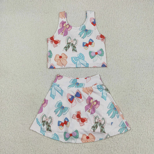 Sibling Baby Girls Colorful Flowers Bows Shorts Active Yoga Athletic Dress Skorts Set 6.11