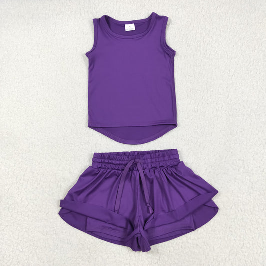 GT0996+SS0602 Baby Girls Purple Sleeveless Top Skort Yoga Set  5.17