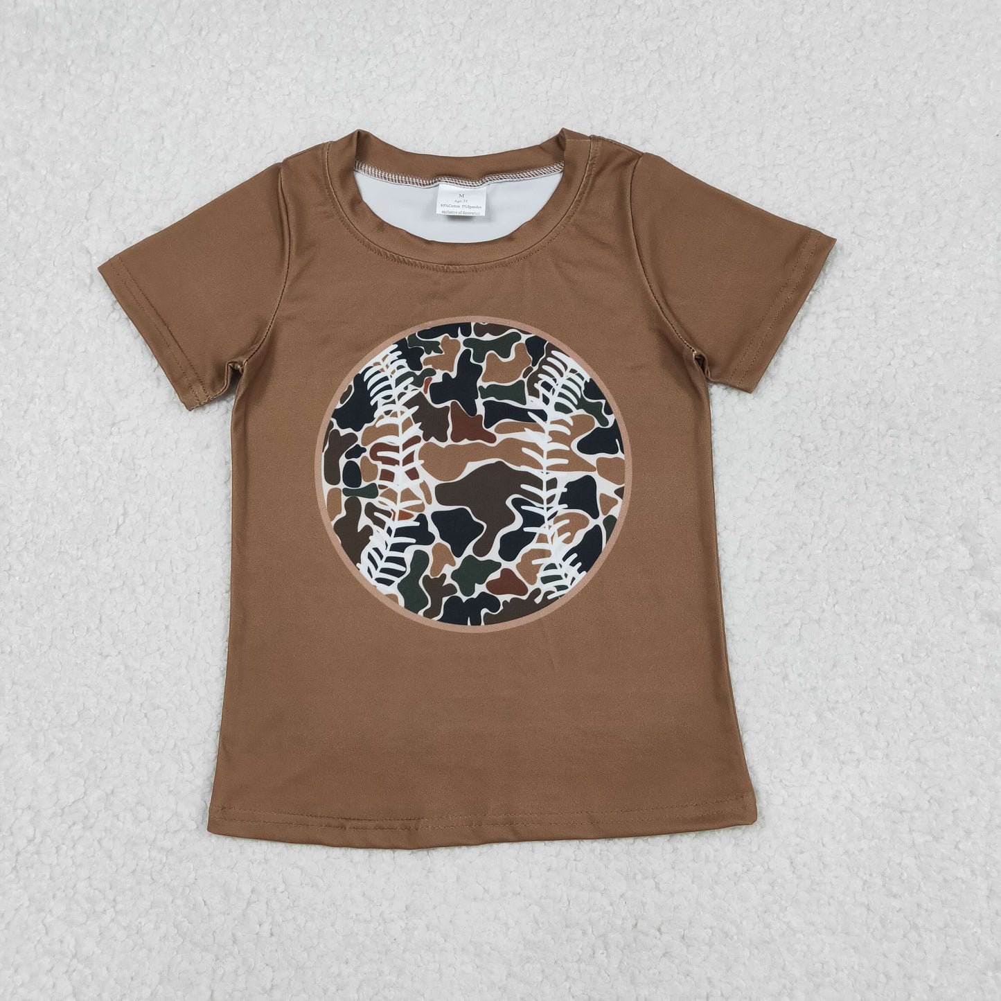 BT1429 Baby Boys Brown Short Sleeve Camo Baseballs Team T-shirts Top C12.3