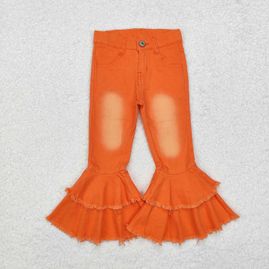 E1-11 Girls Orange bleached denim pants Jeans