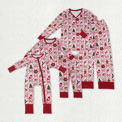 Mama and Me Bows Santa Socks Checked Top Pants Christmas Pajamas Sets Zipper Rompers C10.28
