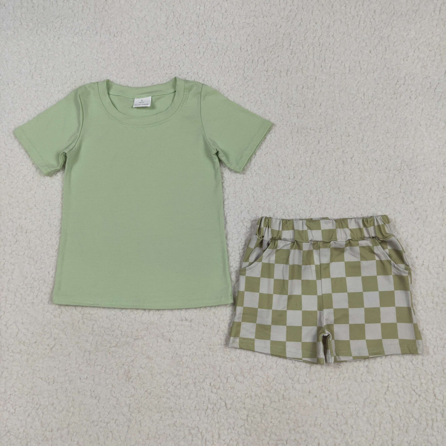 BSSO1470 Baby Boys Aqua Short Sleeves Top Plaid Short Set  5.7