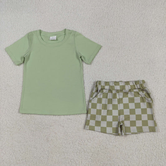 BSSO1470 Baby Boys Aqua Short Sleeves Top Plaid Short Set  5.7