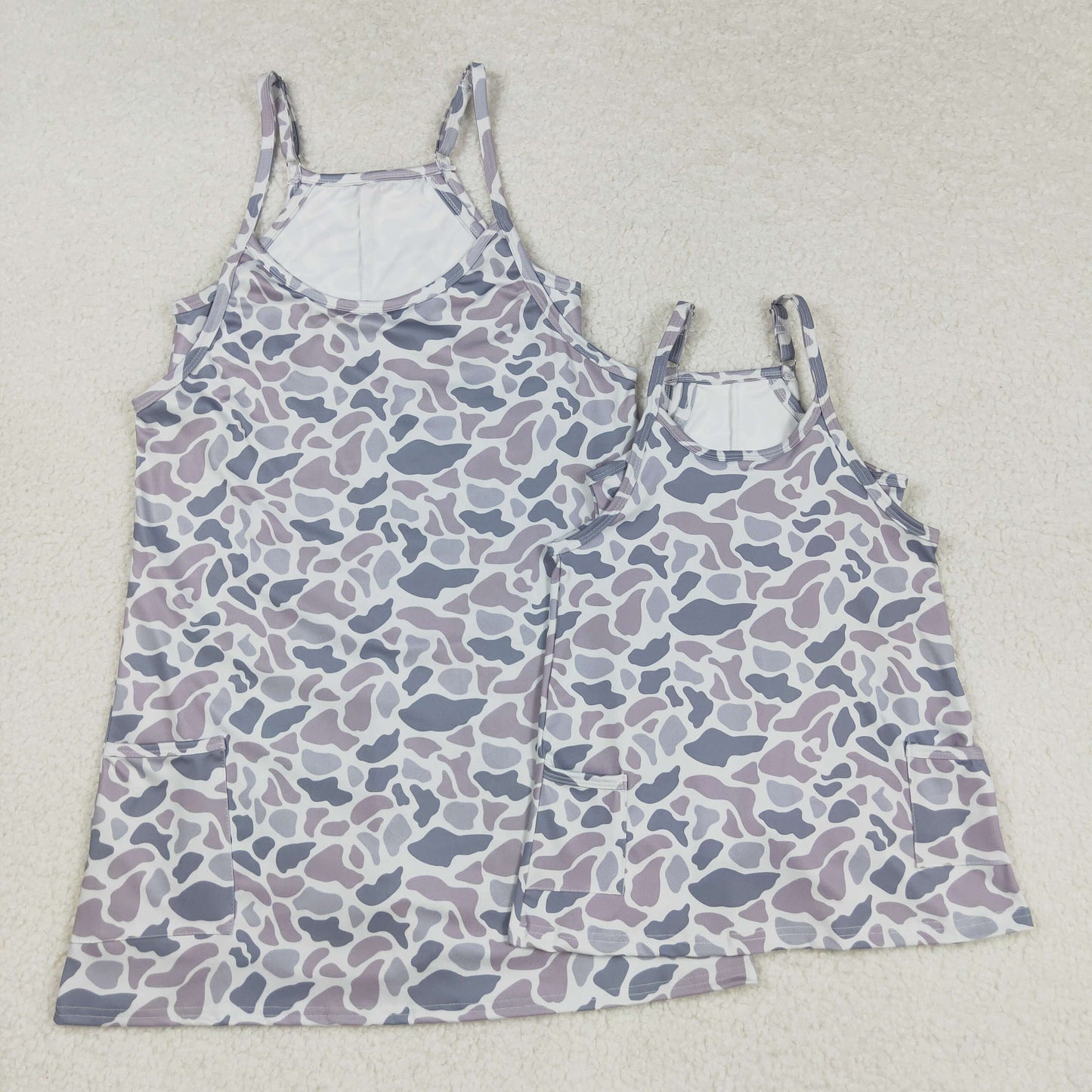 Mommy&Me Strap Gray Camo Pockets Yoga Shorts Dresses 8.7