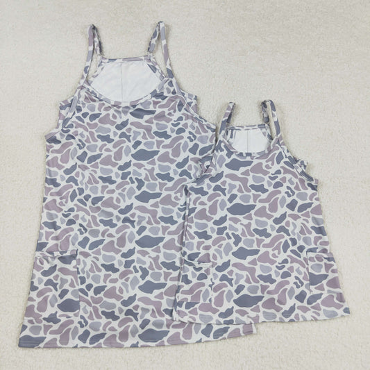 Mommy&Me Strap Gray Camo Pockets Yoga Shorts Dresses 8.7