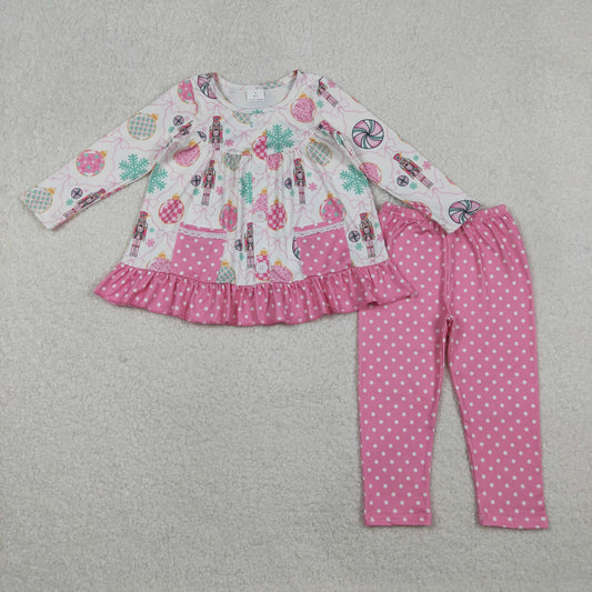 GLP2932 Baby Girls Soldiers Candy Button Pockets Tunic Leggings Christmas Clothes Set C10.25