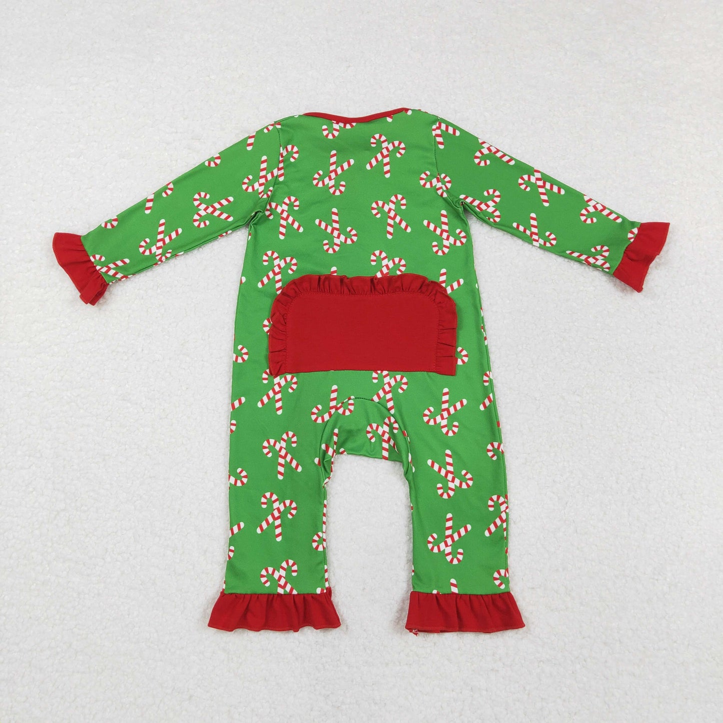 LR1236 Baby Infant Girls Christmas Candy Cane Long Sleeve Zip Romper