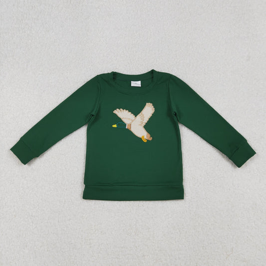 BT1334 Embroidery Baby Boys Dark Green Long Sleeves Ducks Tee Shirts Top C9.23
