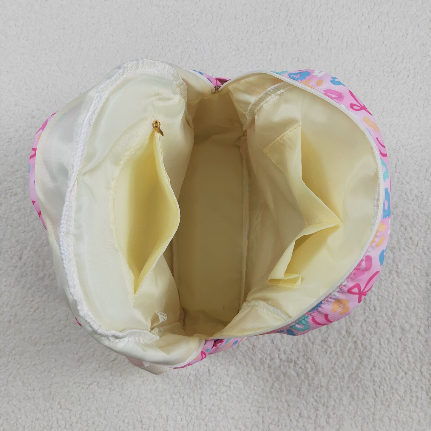 BA0319 Baby Kids Pink Leopard Bows School Zipper Ruffle Back Bags 8.4